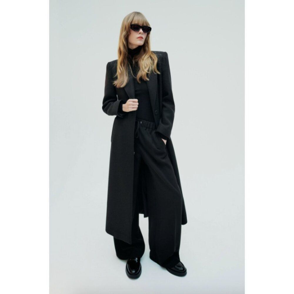 NWT Zara black super wide leg drawstring waist casual streetwear lounge pants